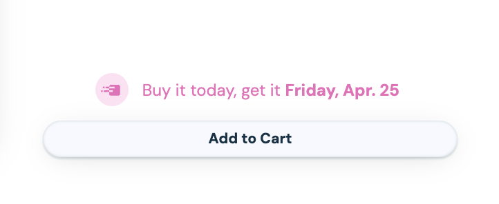 A delivery promise generated using the Shipium platform, which appears on a product description page.