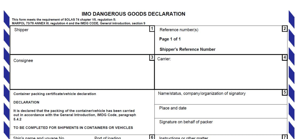 IMO dangerous goods declaration form example.