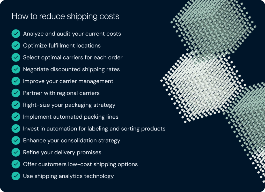 A checklist with 13 shipping cost reduction strategies