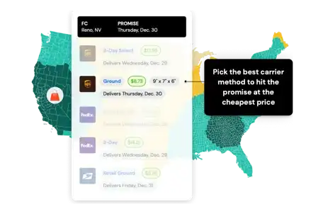 Screenshot of Shipium's carrier selection feature, which helps to reduce shipping costs by automatically selecting the most cost-effective carrier option