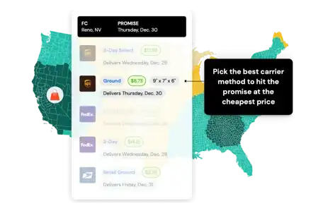 Screenshot of Shipium's carrier selection feature, which helps to reduce shipping costs by automatically selecting the most cost-effective carrier option.