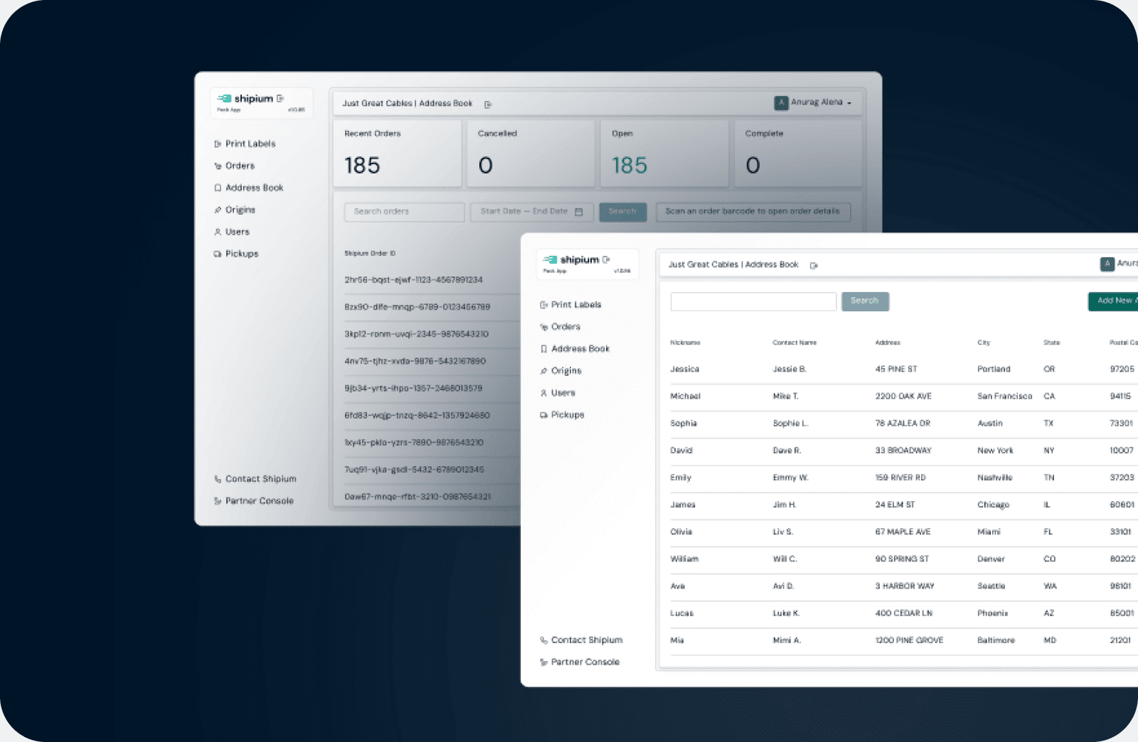 Shipium dashboard listing client shipments and invoice details for 3PL billing