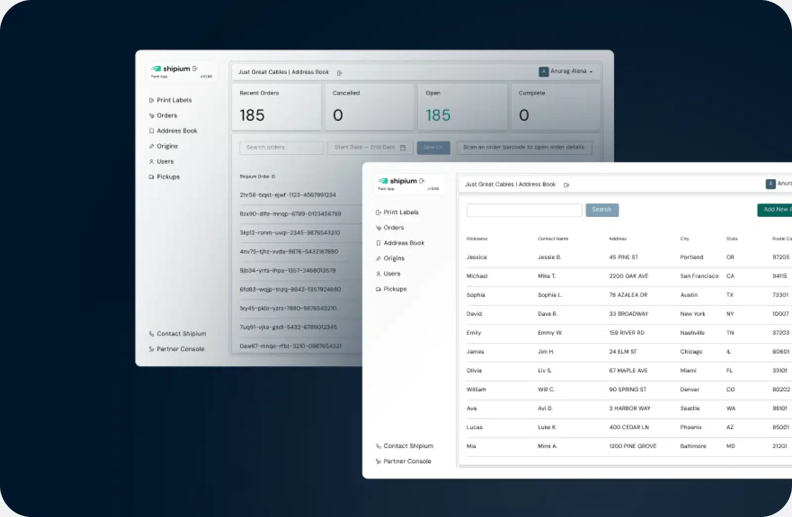 Shipium dashboard listing client shipments and invoice details for 3PL billing